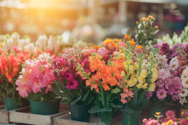 Frühlingsblumen auf dem örtlichen Straßenmarkt Generative KI