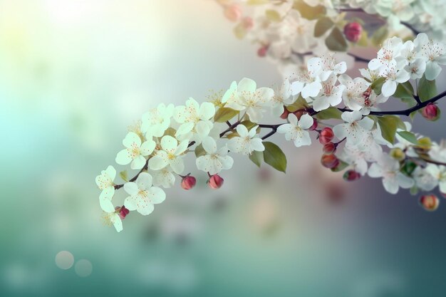 Frühlingsblumen auf einem Ast mit verschwommenem Hintergrund