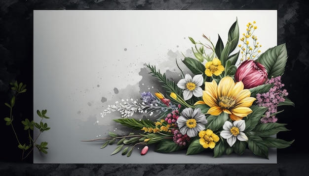 Frühlingsblumen auf grauem Hintergrund mit Textfreiraum für Text Frühlingsthema