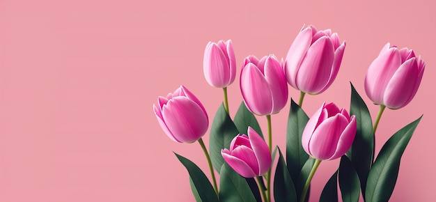 Frühlingsblumen auf rosa Hintergrund Kartenbanner Generative AI