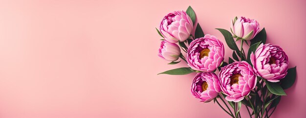 Frühlingsblumen auf rosa Hintergrund Kartenbanner Generative AI