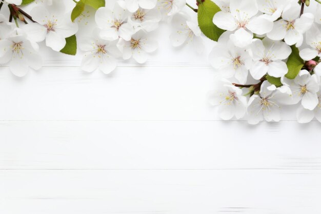 Frühlingsblumen auf weißem Holzhintergrund, KI generiert