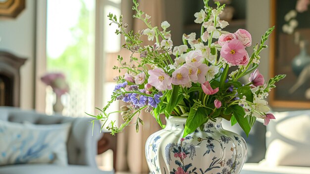 Frühlingsblumen in einer Vintage-Vase, schöne Blumenarrangements, Hausdekoration, Hochzeit und Blumendesign