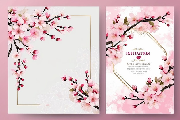 Foto frühlingseinladungen mit blühenden sakura-kirschenblüten platz für text