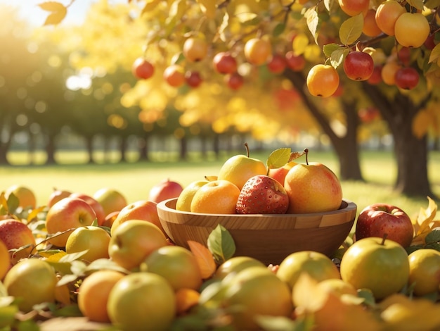 Frühlingsfrische Früchte im sonnigen Obstgarten