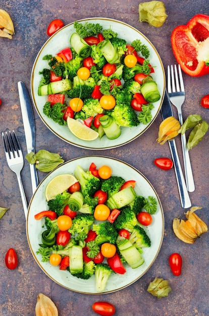 Frühlingsgemüsesalat dekoriert mit Physalis