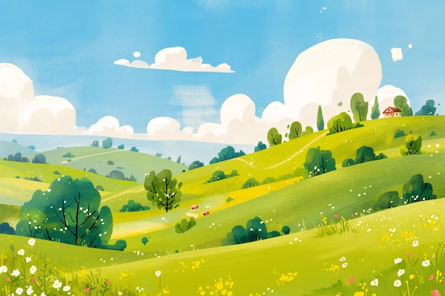 Frühlingslandschaft Illustration von Berggipfeln und Bäumen Qingming Festival Jugend Reisen Hintergrund