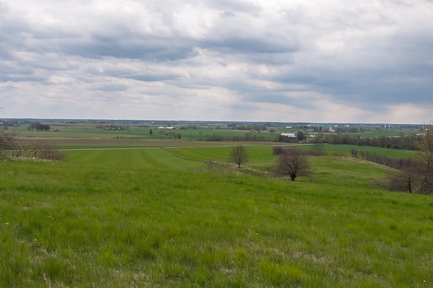 Frühlingslandschaft mit Weizenfeld unter Wolken in Mittelschweden