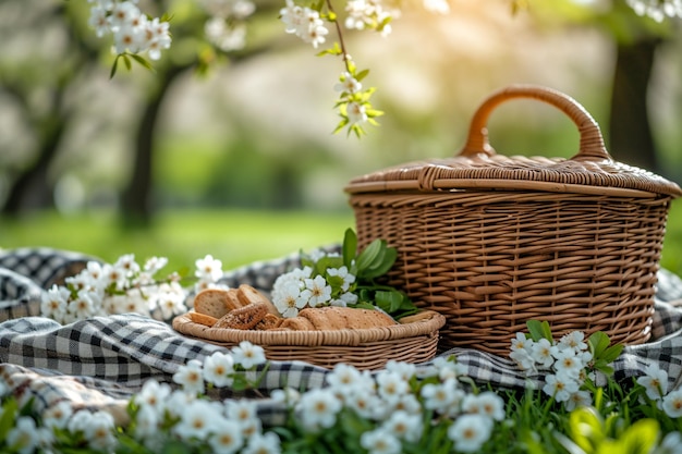 Frühlingspicknick im Park mit Bäumen