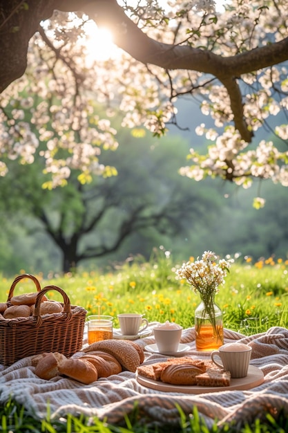 Frühlingspicknick im Park mit Bäumen