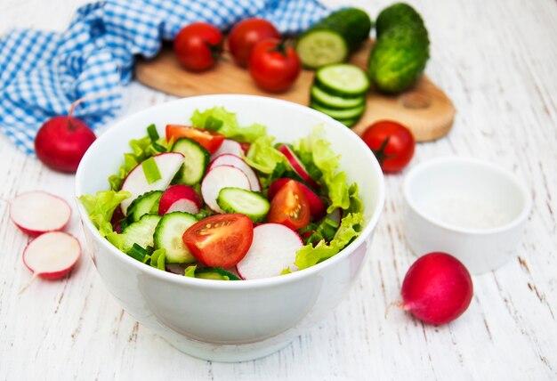 Frühlingssalat mit Tomate, Gurken und Rettich