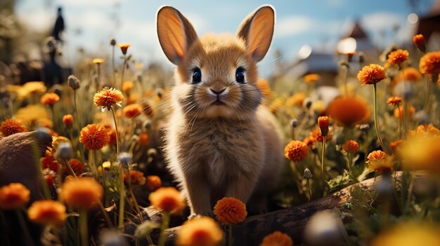 Frühlingsserenität Ein Kaninchen inmitten eines Löffelblumenfeldes