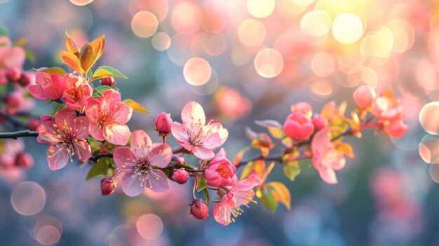 Frühlingswerbung, natürlicher Hintergrund mit Blumen, Bokeh-Lichtern und Kopierraum