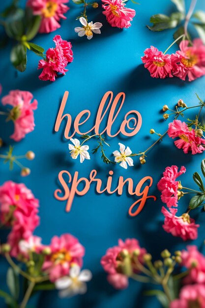 Frühlingszeit mit Blättern und bunten Blüten Hallo Frühling 1. März Konzept