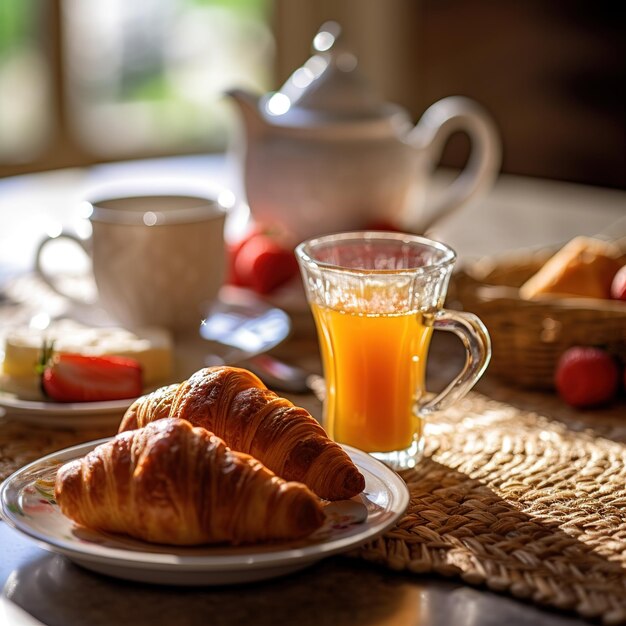 Frühstück auf einem Bett in einem Hotelzimmer