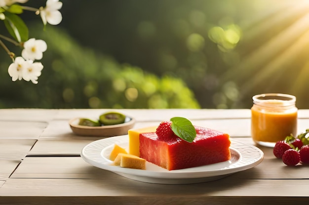 Frühstück auf einem Tisch mit Obst und Gemüse