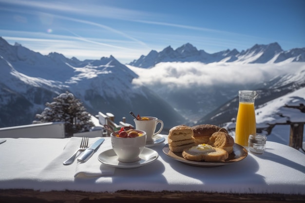 Frühstück Berge Winter Generiere Ai
