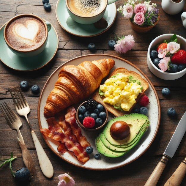 Frühstück mit Kaffee und Croissant