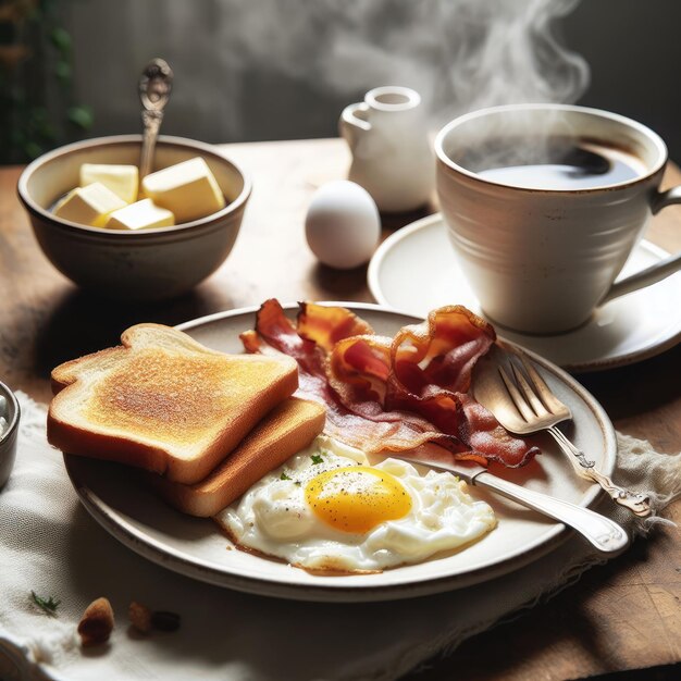 Frühstück mit Kaffee und Croissant