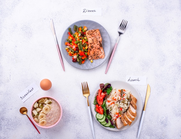 Frühstück, Mittagessen und Abendbrot. Tagesmenü