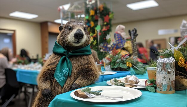 Frühstücks- oder Pfannkuchen-Feed-Veranstaltung am Groundhog Day, bei der sich Familien und Freunde versammeln