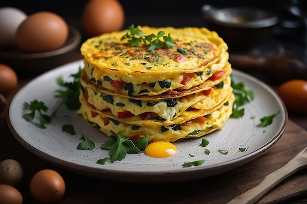 Frühstücks-Omelette-Eier mit den besten Geschmacksrichtungen und Gemüse