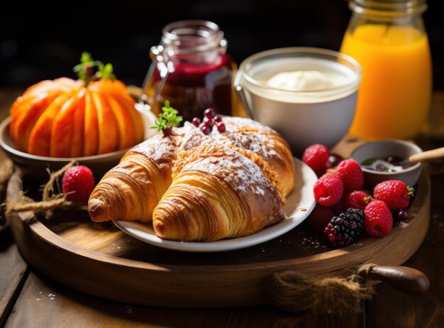 Frühstücksplatt mit Obst und Essen