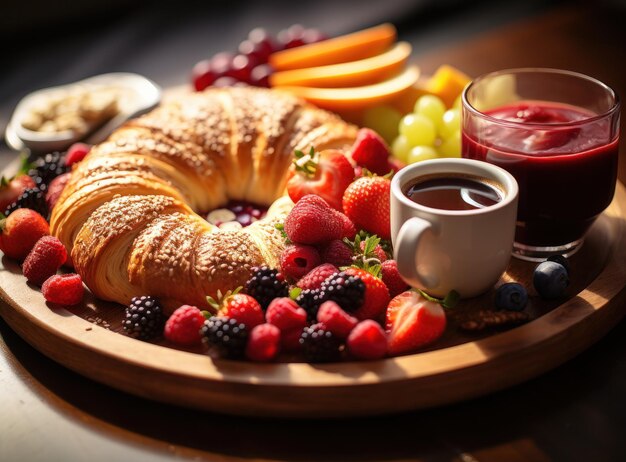 Frühstücksplatt mit Obst und Essen