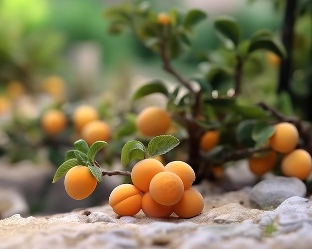 Fruta de albaricoque con fondo de jardín