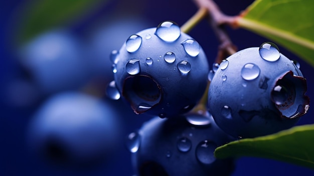 Fruta de arándano fresco generativa AI con gotas de agua aisladas sobre fondo blanco con recorte