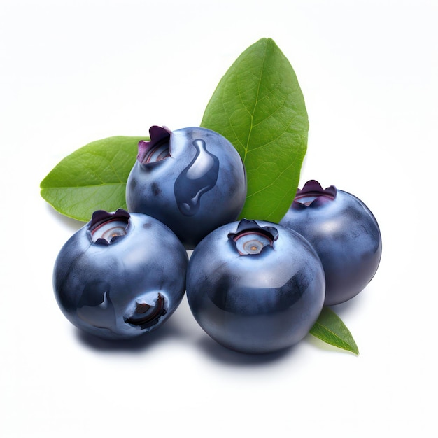 Fruta de arándano con hojas Fondo blanco aislado