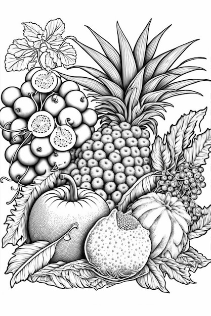 fruta en blanco para colorear página en blanco y negro para colorear libro