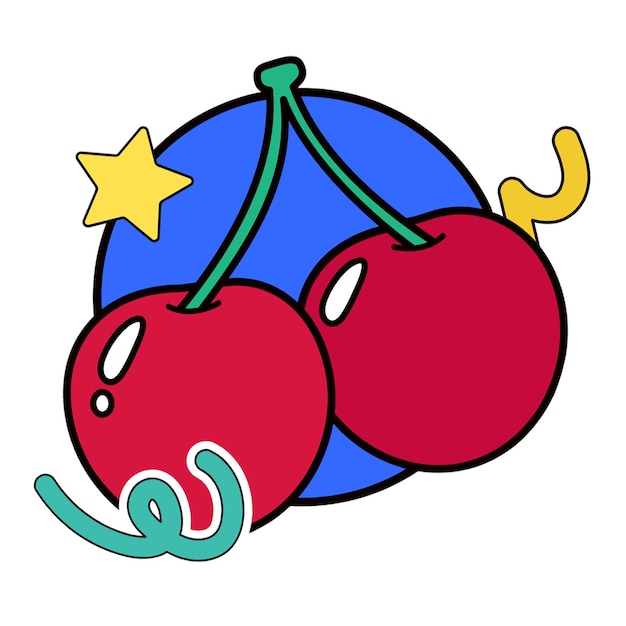 Fruta de cereza png línea de arte de comida ilustración fondo transparente
