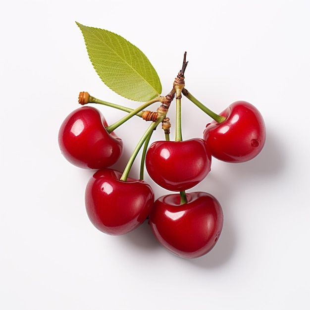 Fruta de cerezas frescas AI sobre un fondo blanco