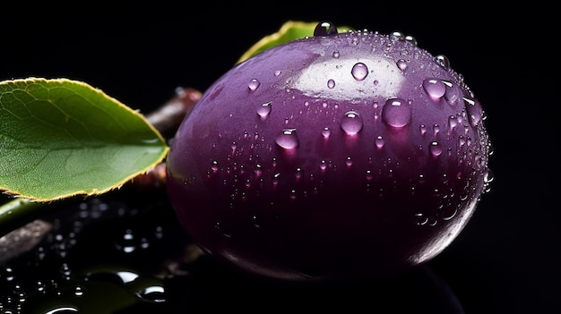 Fruta de ciruela fresca generativa AI con gotas de agua aisladas sobre fondo blanco con trazado de recorte