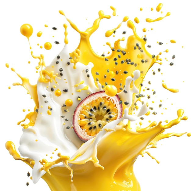 Foto una fruta comida a mitad está siendo salpicada con líquido amarillo