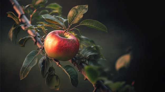 Fruta da maçã em galho de árvore