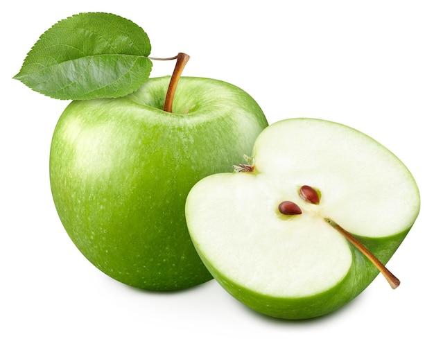 Fruta da maçã Maçã com folhas isoladas no fundo branco Traçado de recorte verde da maçã