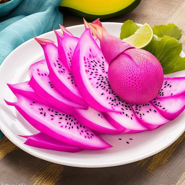 Fruta de dragão atraente em um prato