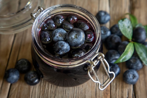 Fruta de mirtilo e geleia de mirtilo