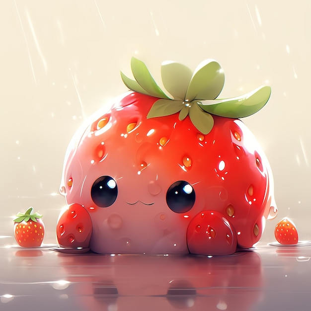 una fruta dibujos animados realista fotorrealismo chibi anime estilo una linda