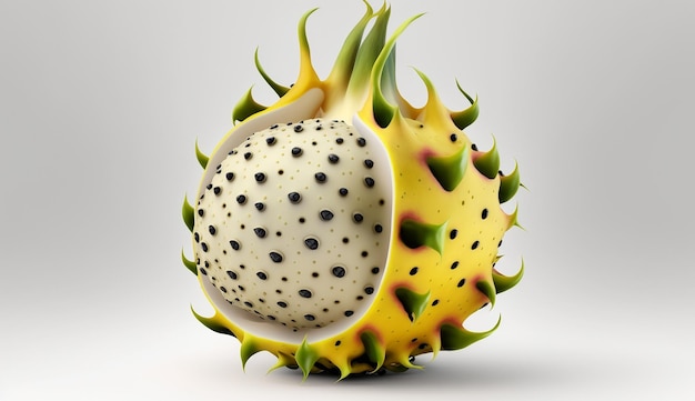 Fruta do dragão madura, fresca, amarela, fundo branco, AI, imagem gerada