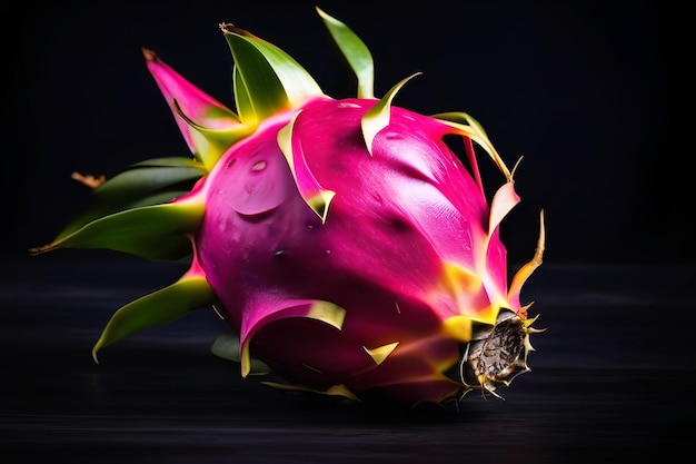 Fruta do dragão Pitahaya Pitaya exótico asiático vegano frutas suculentas de perto isoladas sobre fundo escuro