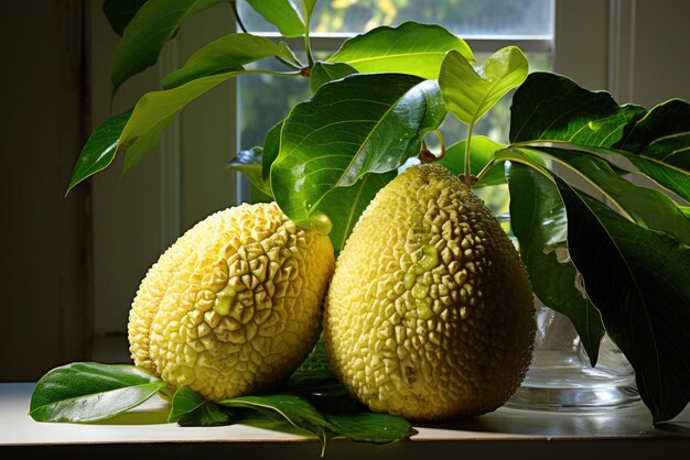 Fruta do pão em close-up na mesa