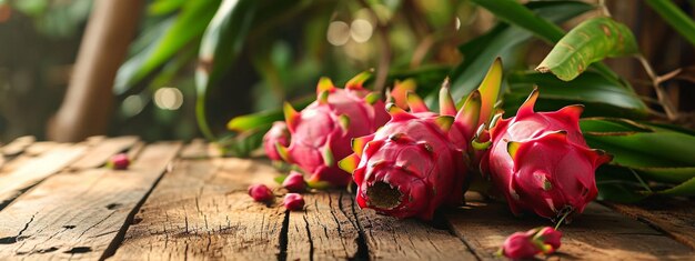 Foto fruta de dragón en fondo de madera