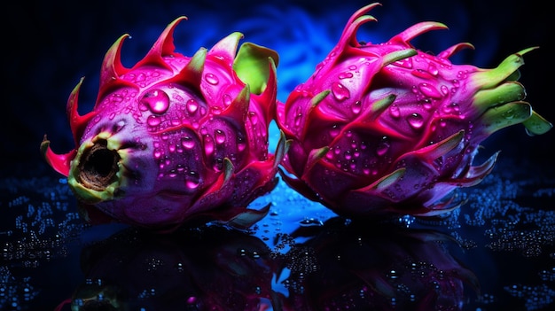 Foto fruta del dragón luz de neón roja brillante imagen de ilustración ai generado arte