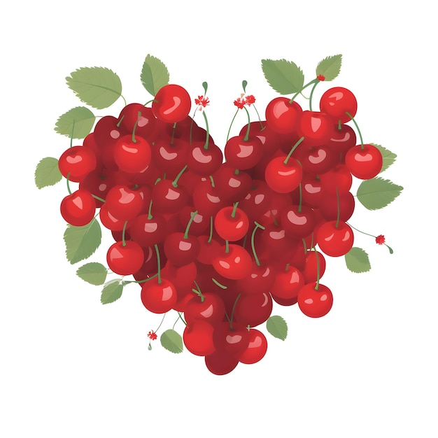 Una fruta en forma de corazón con cerezas