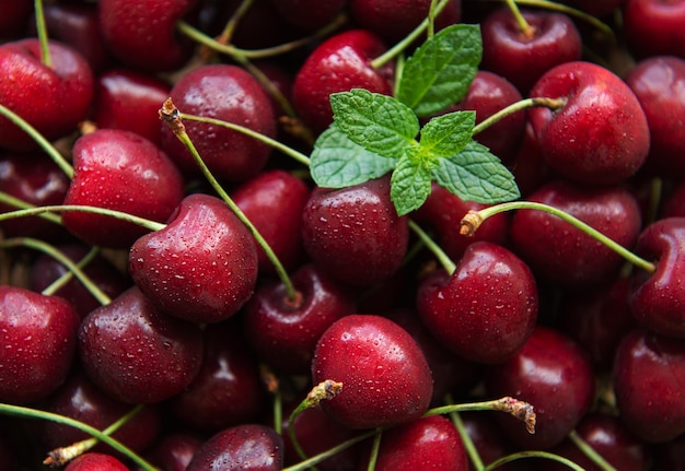 Fruta fresca de cerezas rojas