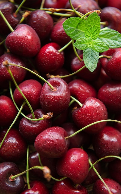 Fruta fresca de cerezas rojas