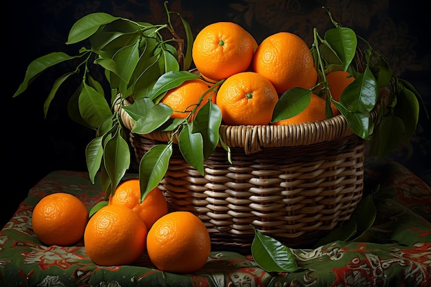 Fruta fresca de clementina en una canasta